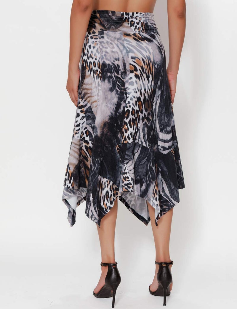 DJT Women's Flowy Handkerchief Hemline Midi Skirt X-Large Leopard Print - Image 4